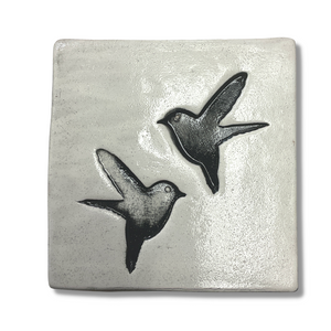 Love Birds White Ceramic Square Tile Wall Art M Ceramics
