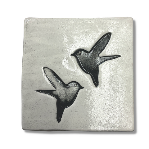 Love Birds White Ceramic Square Tile Wall Art M Ceramics