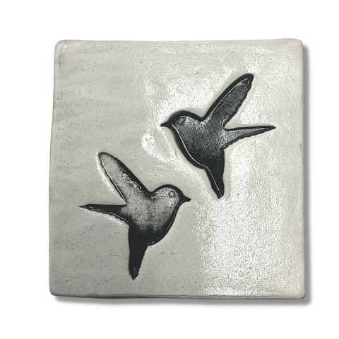 Love Birds White Ceramic Square Tile
