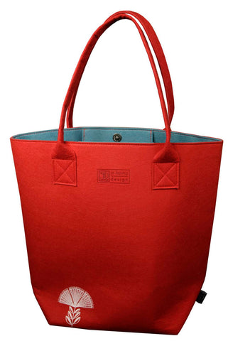 Pohutukawa Red & Teal - Shoulder Tote Bag