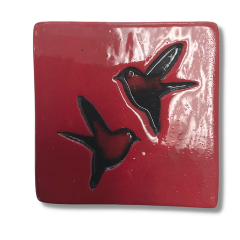 Red Bird Square Ceramic Tile Wall Art M Ceramics