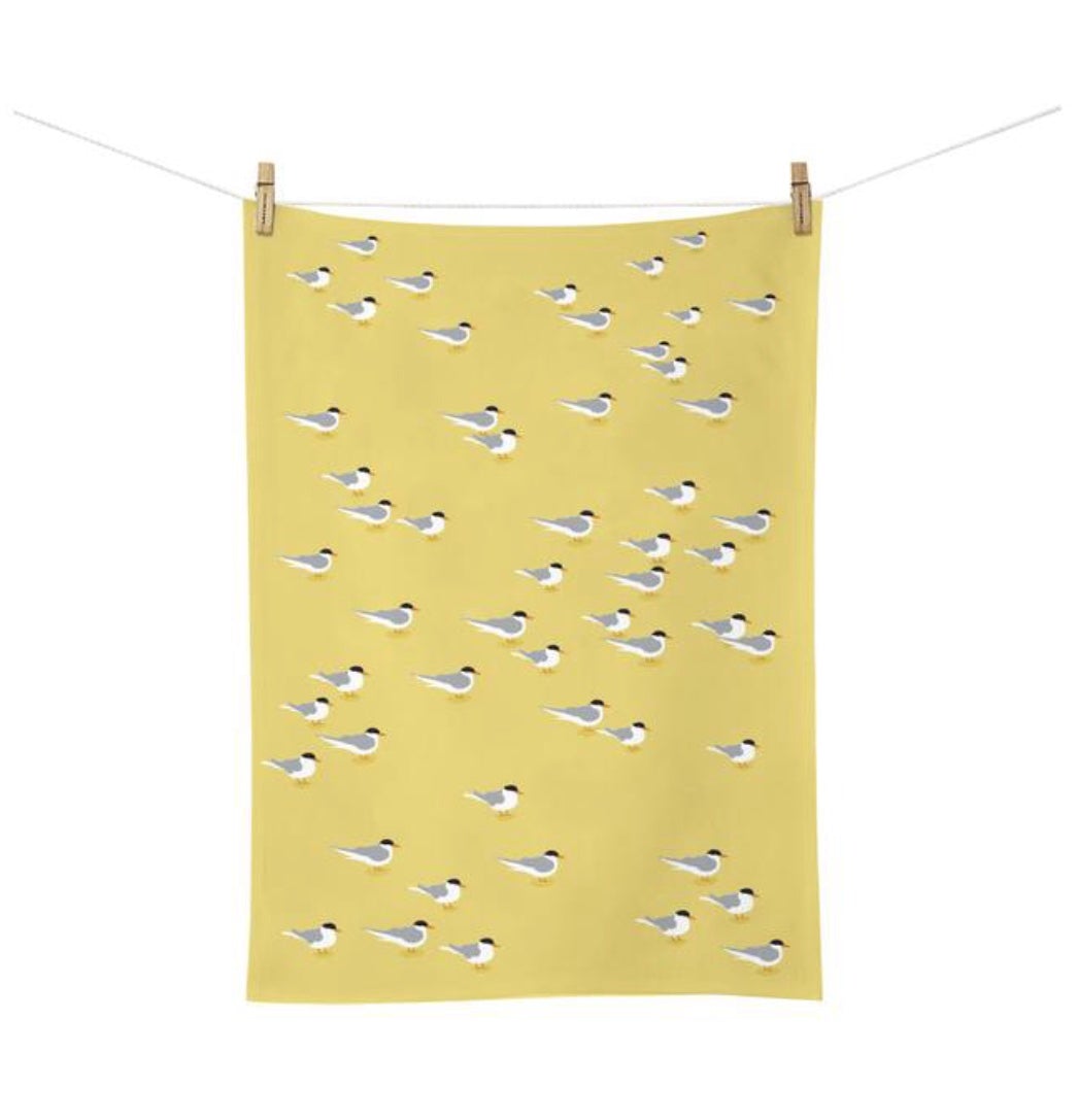 Beach Bird Terns - Yellow Tea Towel