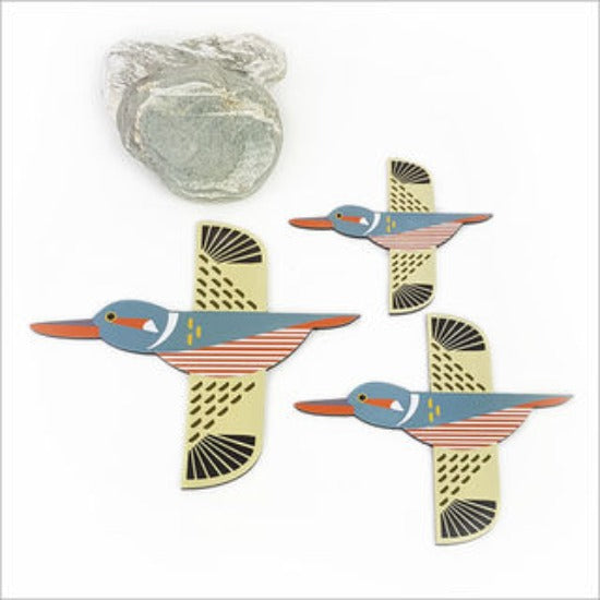 Folk Kingfisher Bird Wall Set