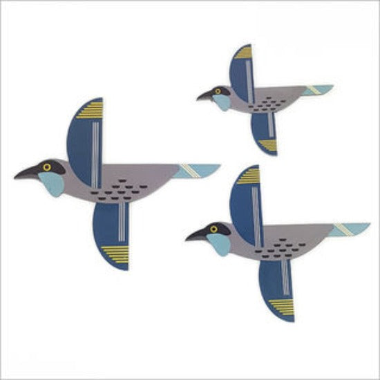 Folk Kokako Bird Wall Set Wall Art Crystal Ashley