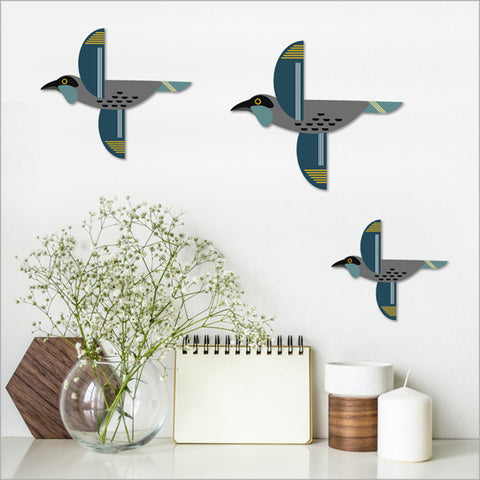 Folk Kokako Bird Wall Set Wall Art Crystal Ashley