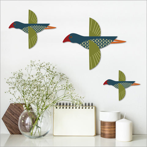 Folk Pukeko Bird Wall Set