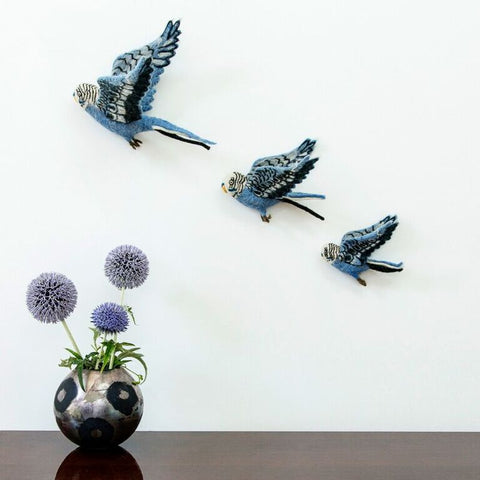 Flying Blue Budgie Wall Trio - Design Withdrawals - Design Withdrawals