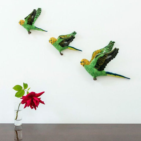 Flying Budgie green Wall Trio - Design Withdrawals - Design Withdrawals