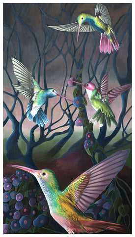 Harlow and the Hummingbirds Art Print