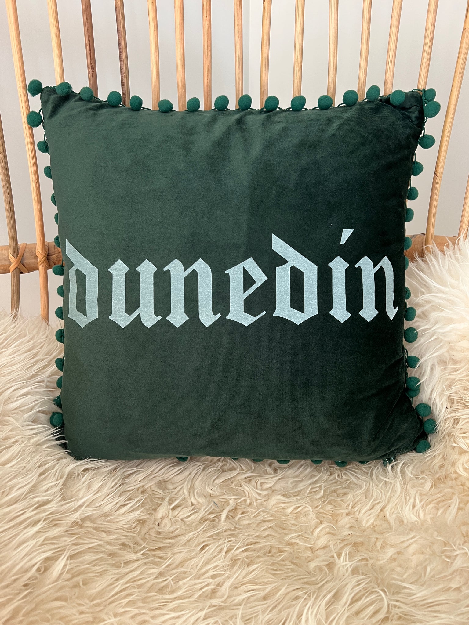 Dunedin Green Velvet Cushion Cover with Bobbles