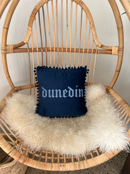 Dunedin Navy Blue Velvet Cushion Cover with Bobbles