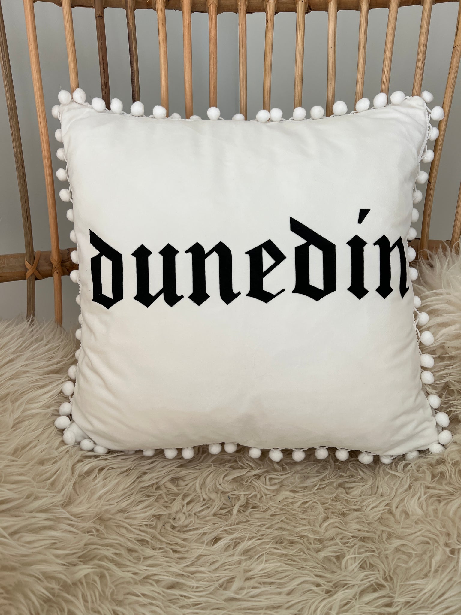 Dunedin White Velvet Cushion Cover with Bobbles