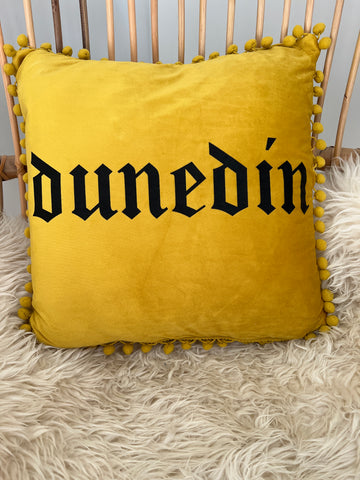 Dunedin Yellow/Gold Velvet Cushion Cover with Bobbles