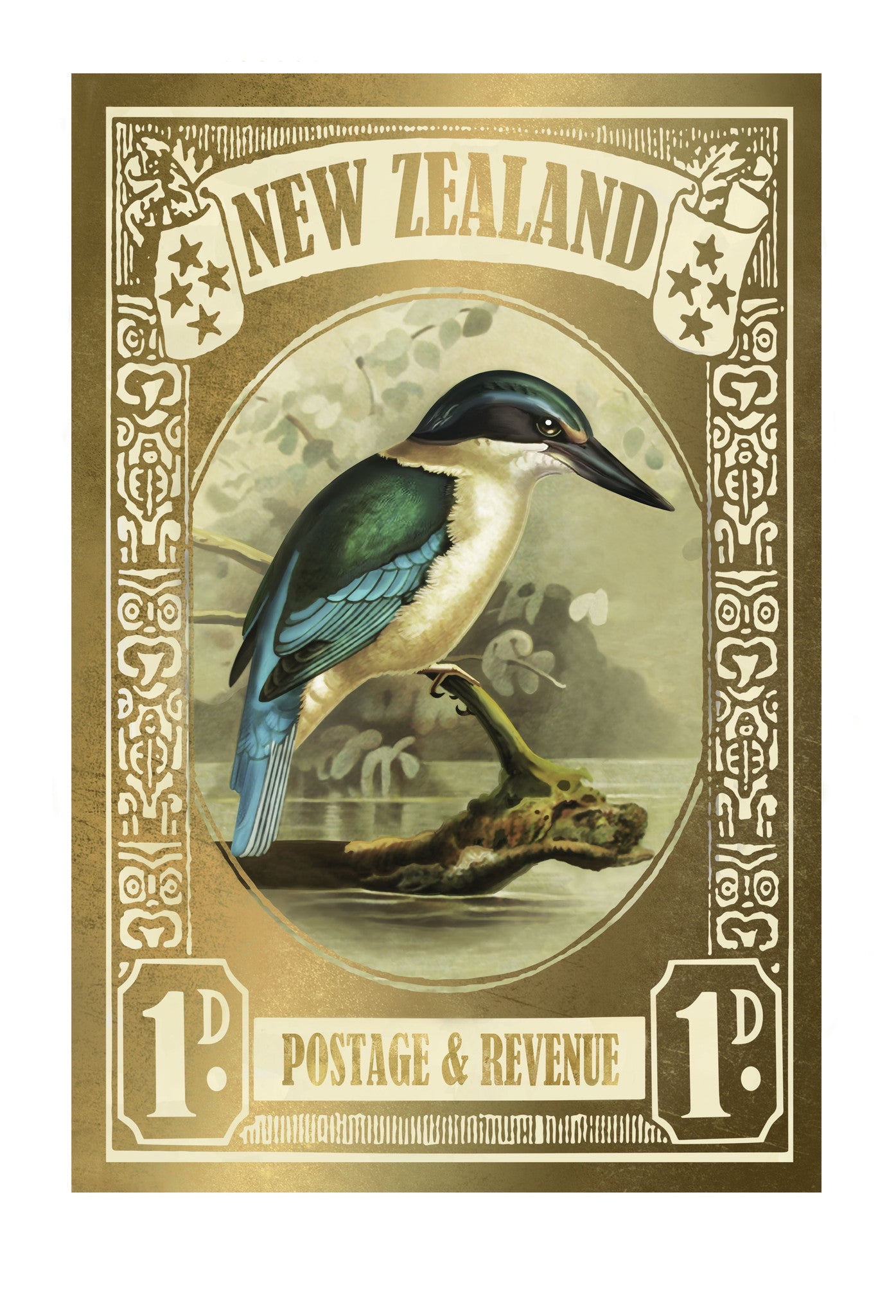 Gold Kingfisher Stamp Print - Marika Jones - Design Withdrawals