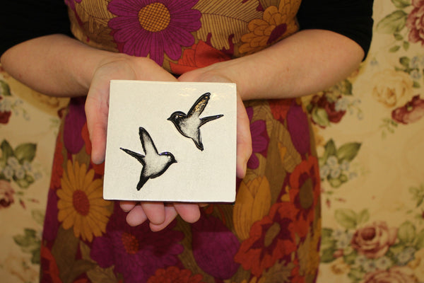 Love Birds White Ceramic Square Tile Wall Art M Ceramics