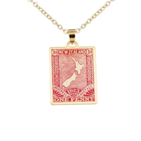 Aotearoa Map – 1923 Pictorial Stamp Necklace Necklaces Little Taonga