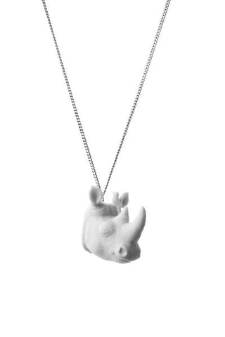 White Rhino Head Necklace