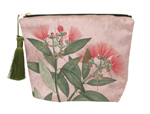 Luxurious Velvet Cosmetic Bags - Vintage Botanical Pohutukawa Cosmetic Bag 100% NZ