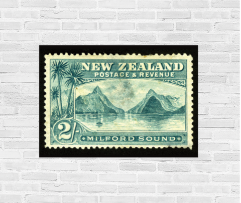 Wall Art Poster - 2/- Mitre Peak New Zealand Stamp