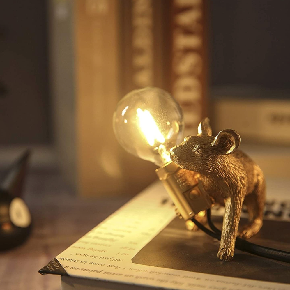 Gold Resin Mouse Lamp