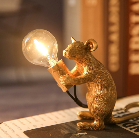 Gold Resin Mouse Lamp