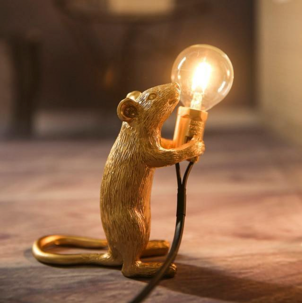 Gold Resin Mouse Lamp