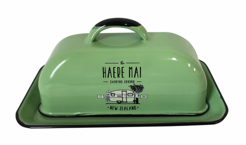 Haere Mai Enamel Butter Dish Butter Dish Moana Road Green
