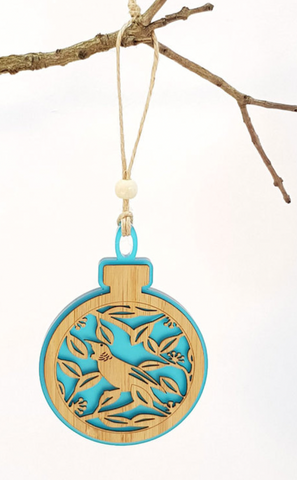 Hanging Ornament - Bauble Tui on Pohutukawa Hanging Ornament Crystal Ashley