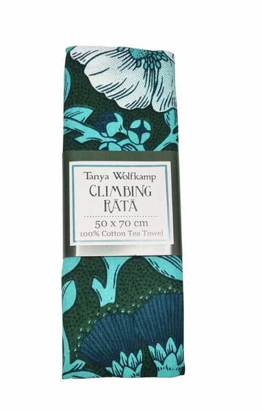 Climbing Rata On Turquoise - Tea Towel