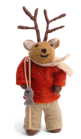 Fishing Reindeer - Felted Wool Hanging Decoration