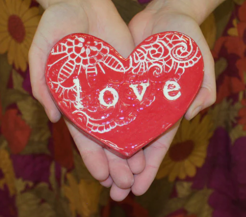 Red Lace Love Heart Tile Wall Art M Ceramics
