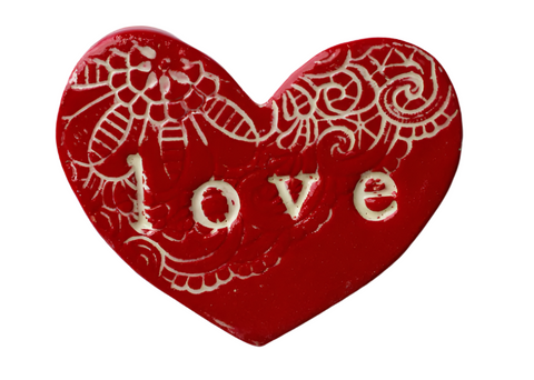 Red Lace Love Heart Tile Wall Art M Ceramics