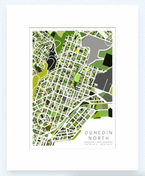 Dunedin North Map - Karyn McDonald - Art Print + Matting