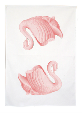 Natural Linen Tea Towel - Swan Ballet Pink