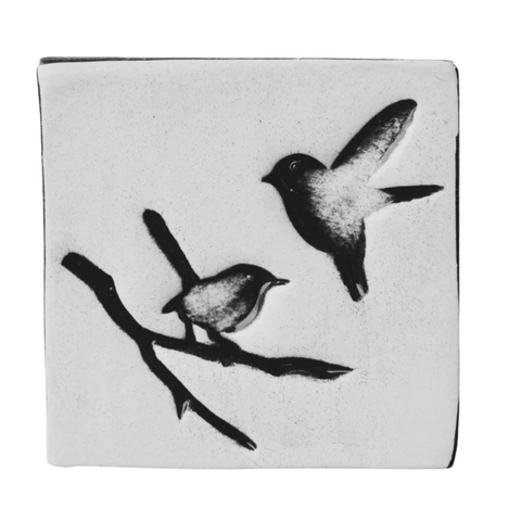 Two Birds on Branch White Square Ceramic Tile Wall Art M Ceramics