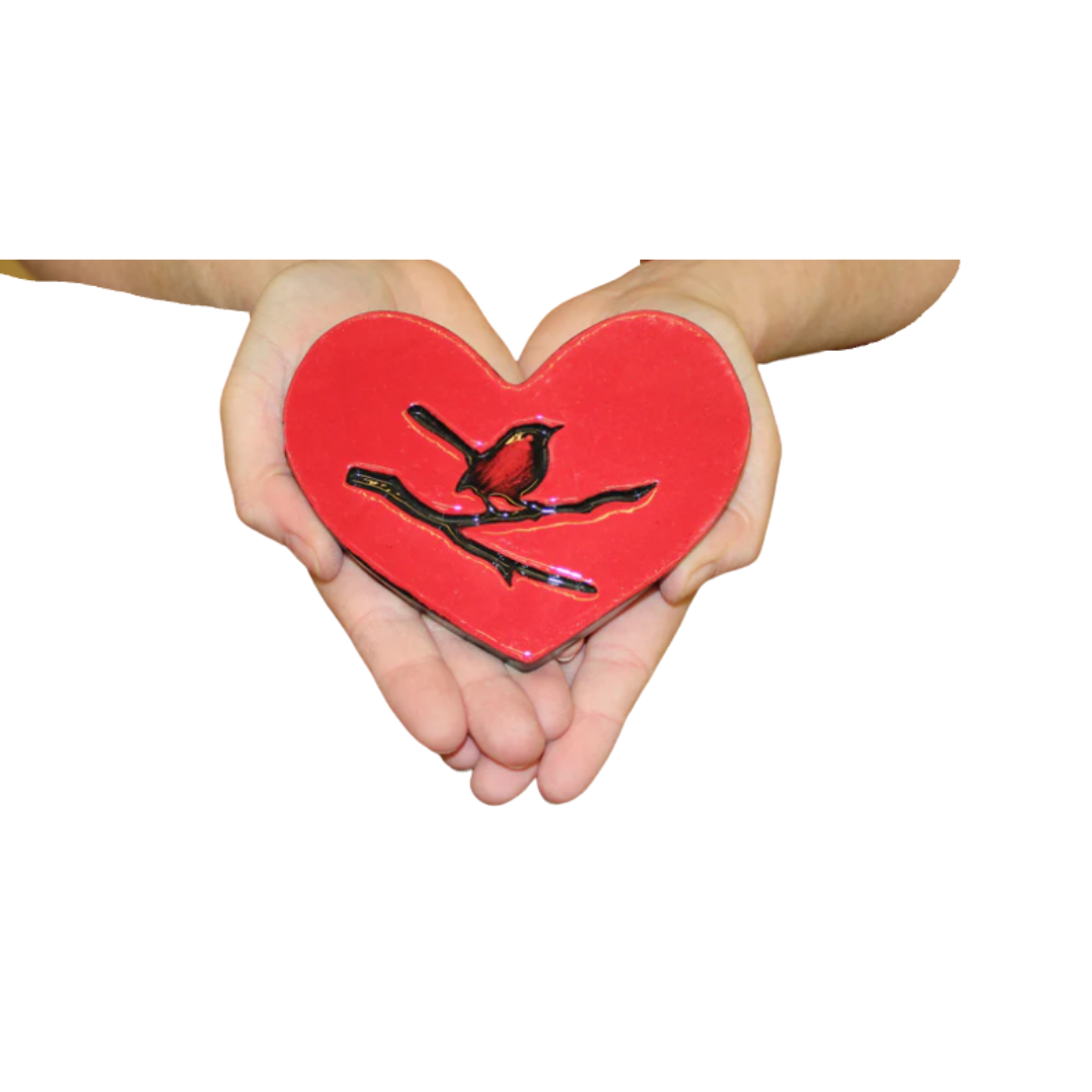 Bird on Branch Red Heart Tile Wall Art M Ceramics