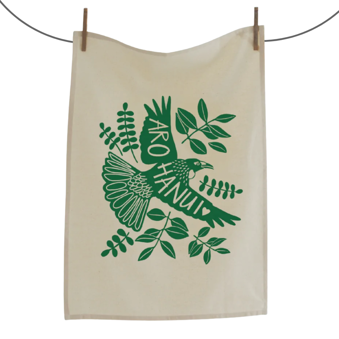Aroha nui Tui Tea Towel - Green