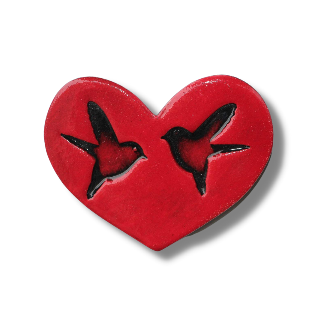 Two Birds Red Ceramic Heart Tile