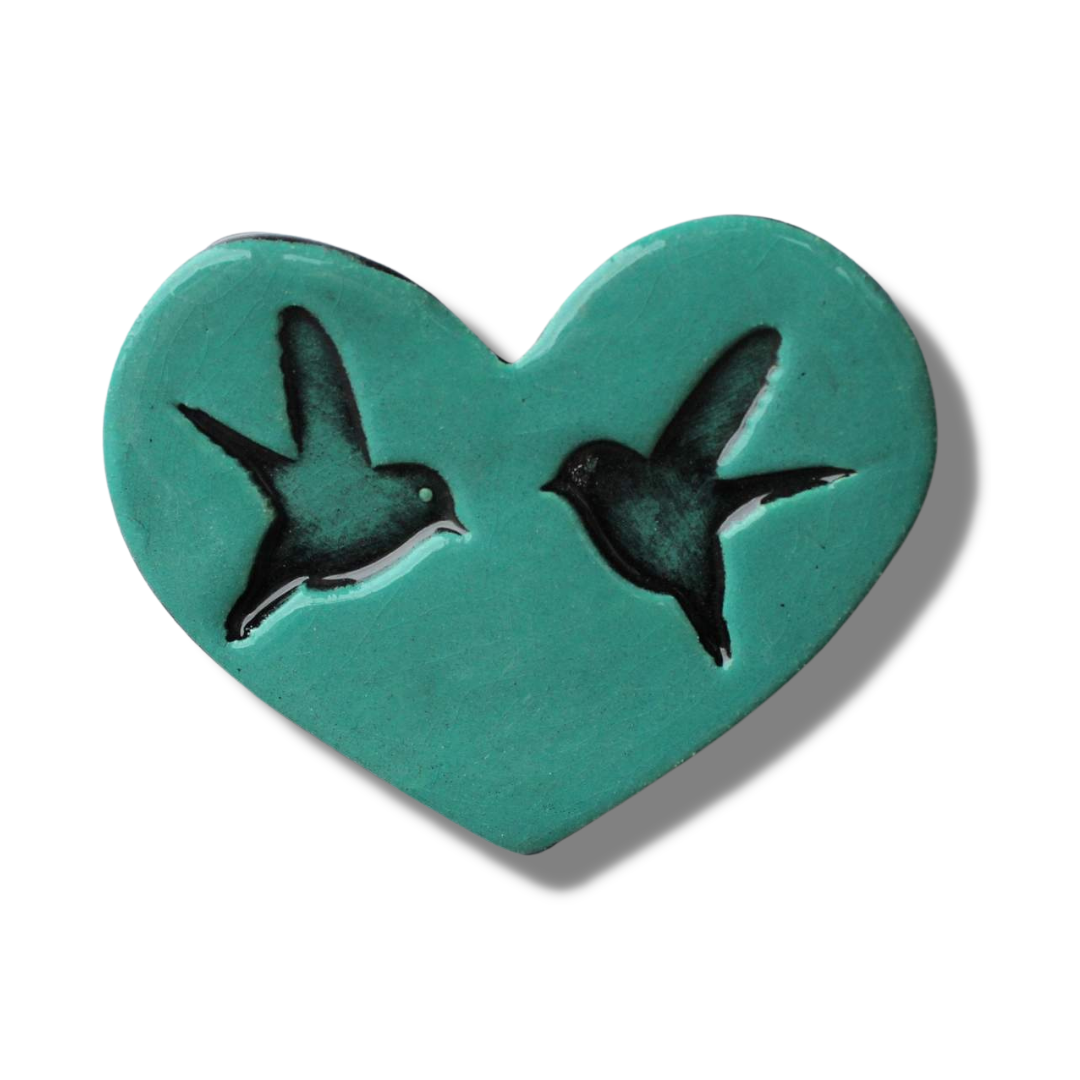 Two Birds Duck Egg Blue Ceramic Heart Tile Wall Art M Ceramics