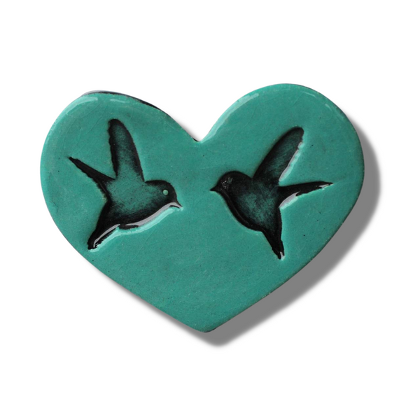 Two Birds Duck Egg Blue Ceramic Heart Tile