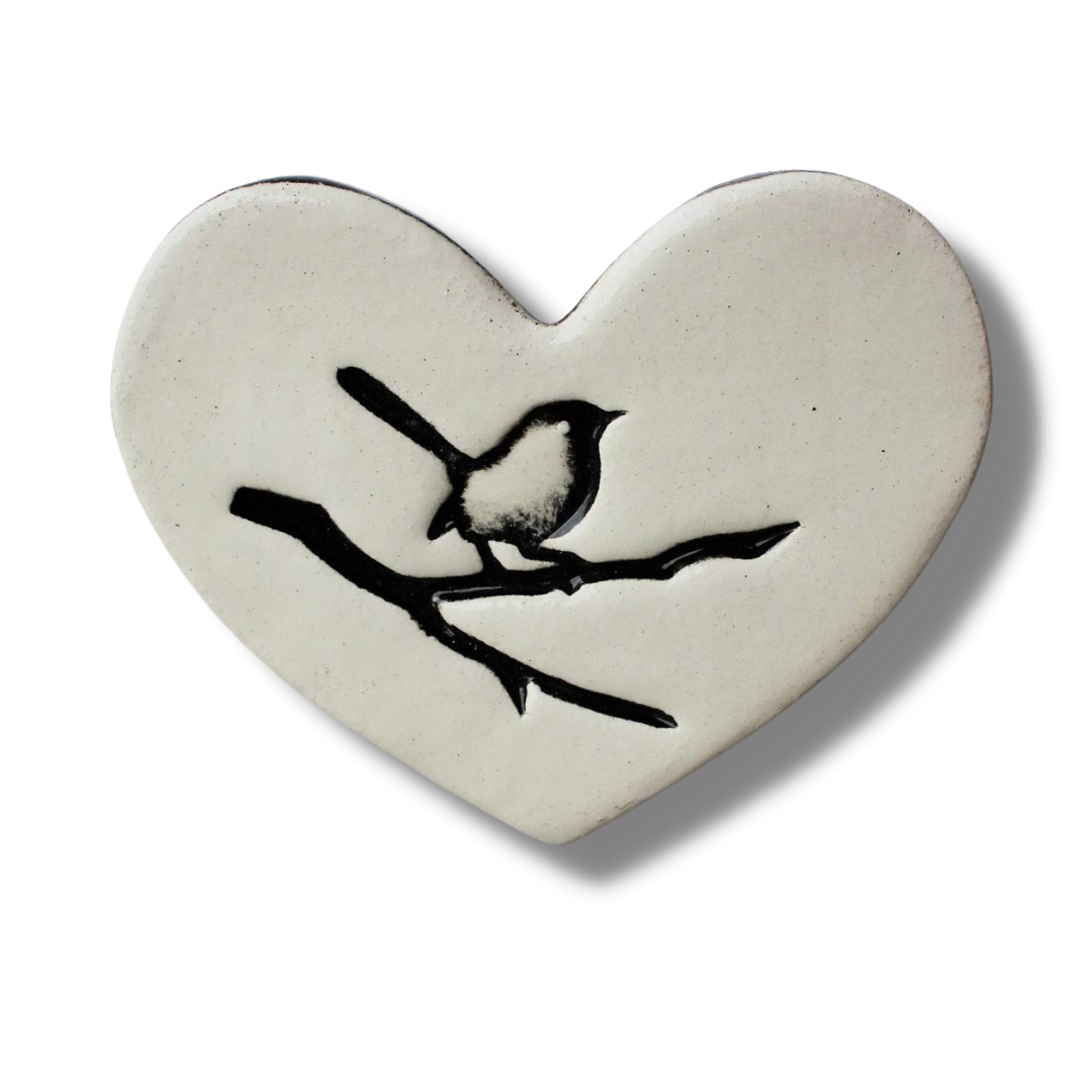 Bird on Branch White Heart Tile