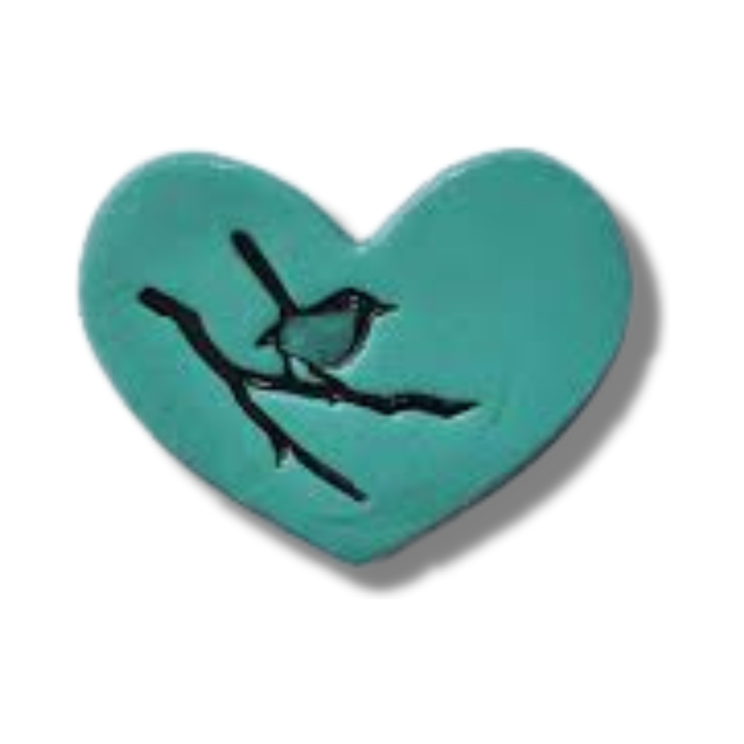 Bird on Branch Duck Egg Blue Heart Tile Wall Art M Ceramics