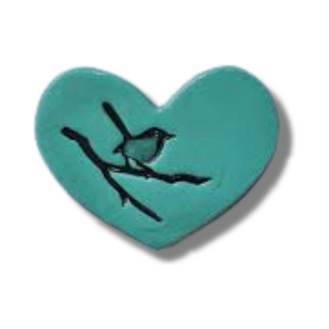 Bird on Branch Duck Egg Blue Heart Tile Wall Art M Ceramics