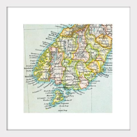 Lower South Island - Vintage Map Print Art Print 100% NZ Unframed