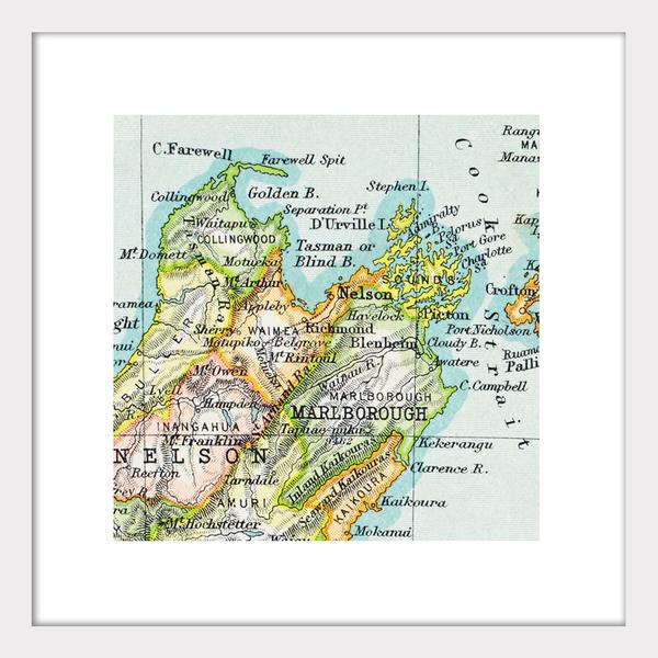 Nelson - Vintage Map Print Art Print 100% NZ Unframed