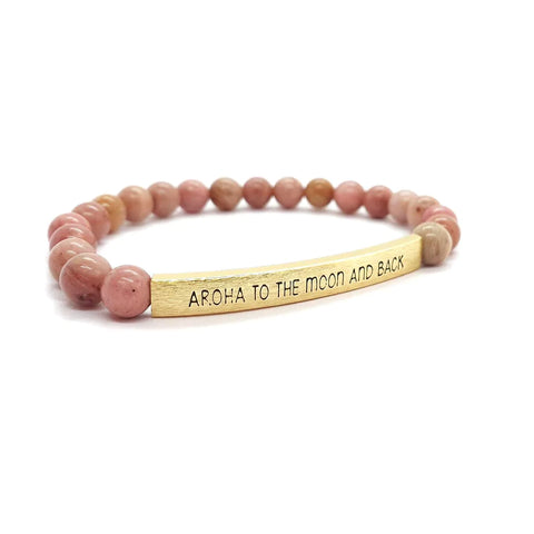 Gemstone Bracelet – Aroha to the Moon and Back Bracelets Little Taonga Gold -Rhodonite
