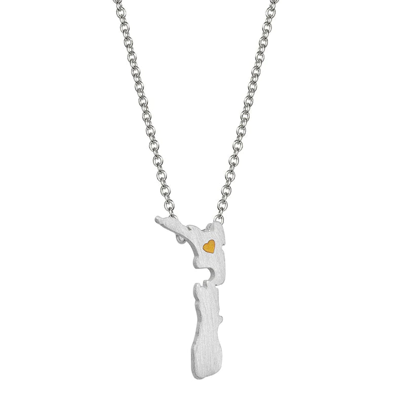 New Zealand Map Necklace Necklaces Little Taonga Silver