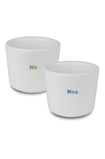 Porcelain Egg Cup Set - Mr and Mrs Egg Cups Keith Brymer Jones