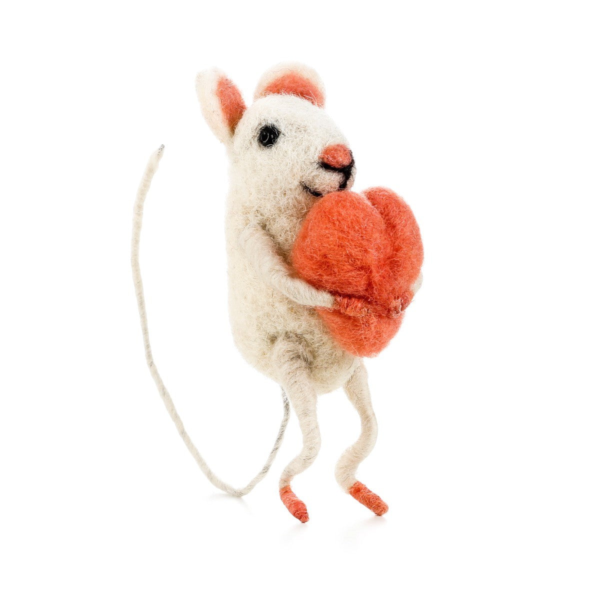 White Sitting Mouse Hugging Heart Felt Mouse Sew Heart Felt